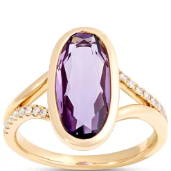 Long Oval Amethyst Ring, 14K Yellow Gold New