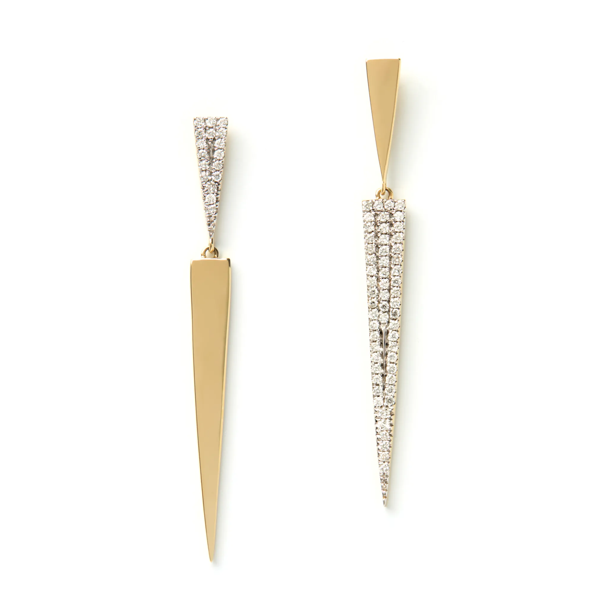 Long Triangle Diamond Earrings, 14K Yellow Gold Clearance