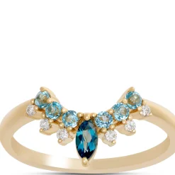 Marquise Blue Topaz and Round Diamond Ring, 14K Yellow Gold Online