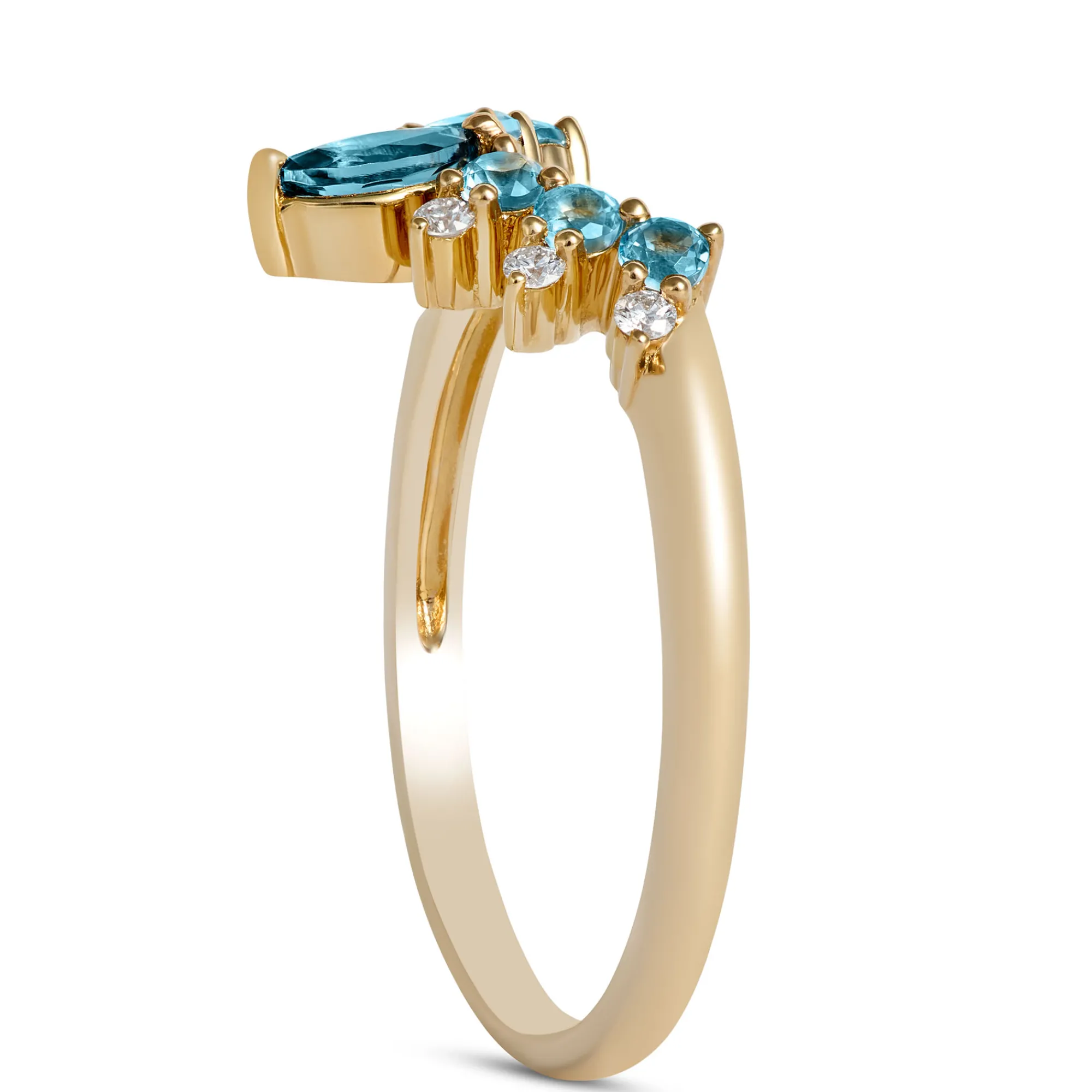 Marquise Blue Topaz and Round Diamond Ring, 14K Yellow Gold Online