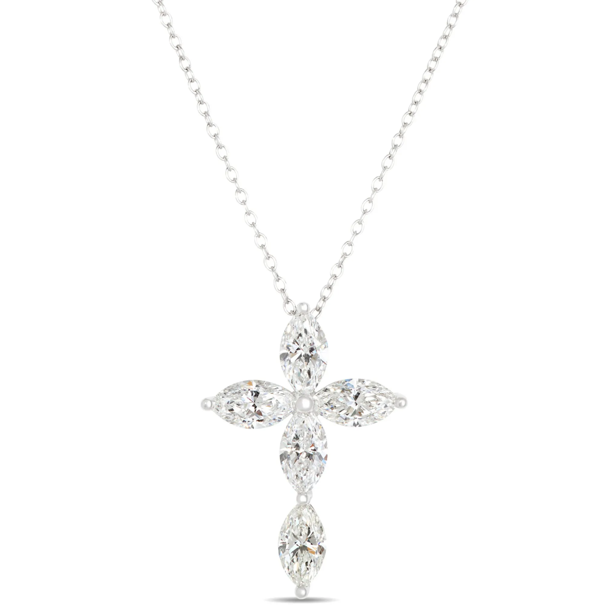 Marquise Diamond Cross Necklace, 2 Total Carat Weight, 14K White Gold Outlet