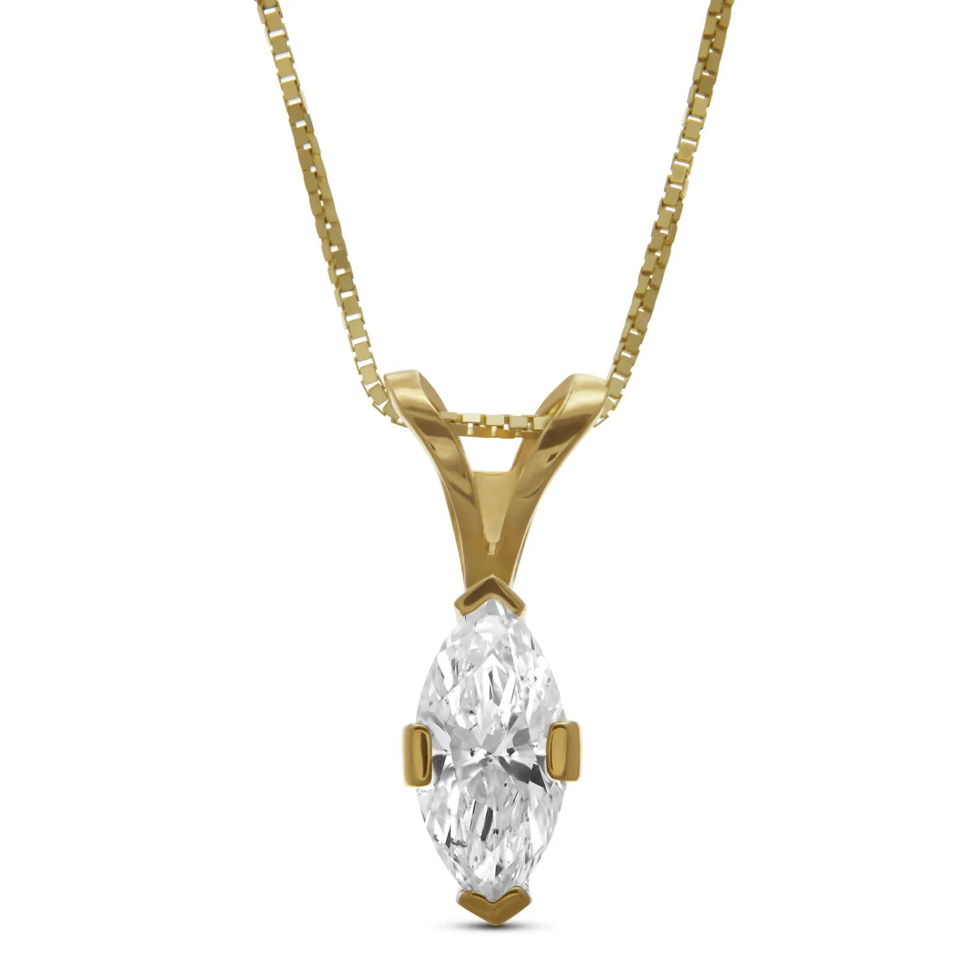 Marquise Diamond Pendant, ½ Carat Total Weight, 14K Yellow Gold New