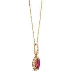 Marquise Ruby & Diamond Halo Necklace 14K Hot