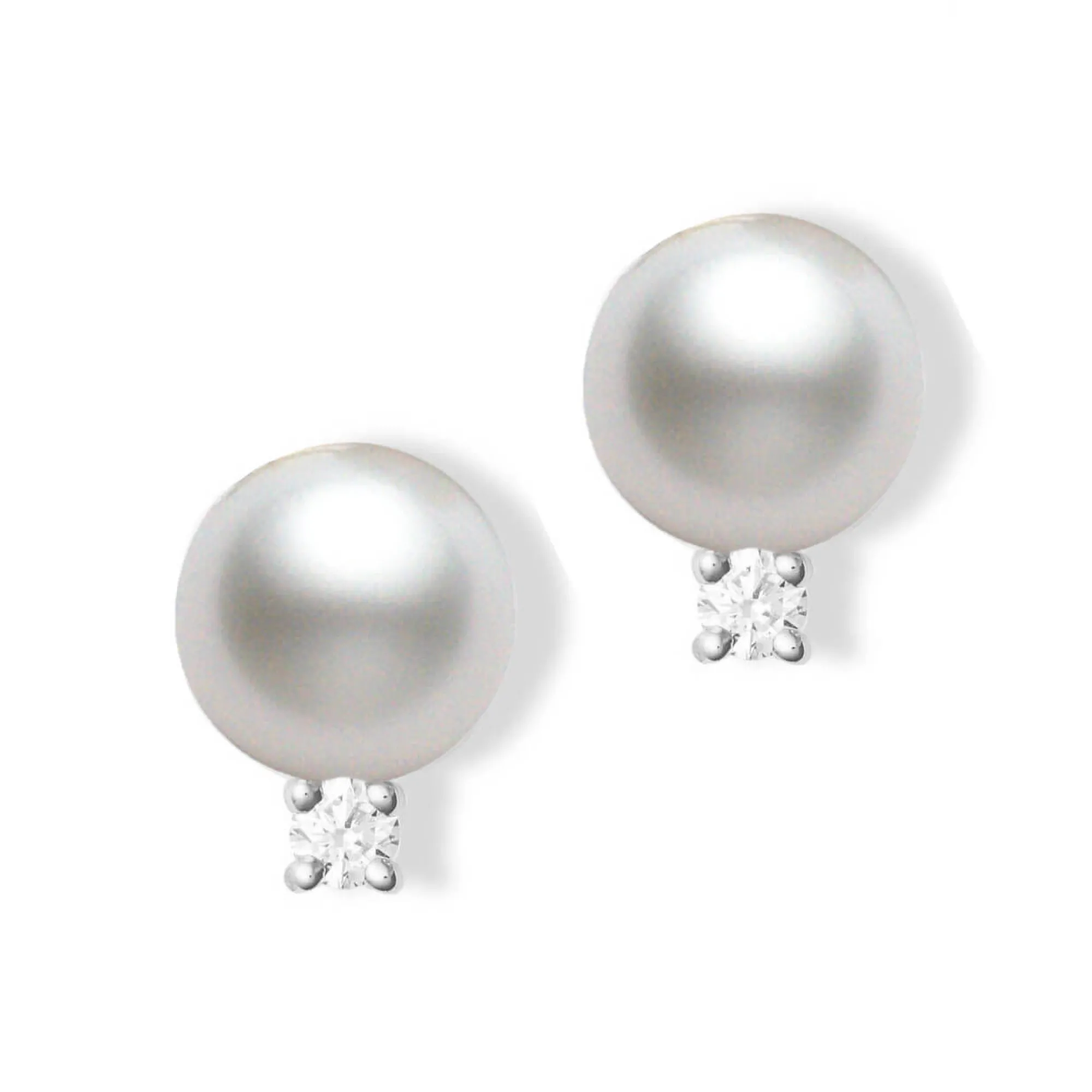 Mikimoto A+ Akoya Cultured Pearl & Diamond Stud Earrings 18K, 6mm