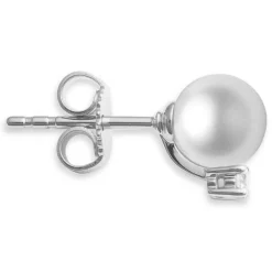 Mikimoto A+ Akoya Cultured Pearl & Diamond Stud Earrings 18K, 6mm