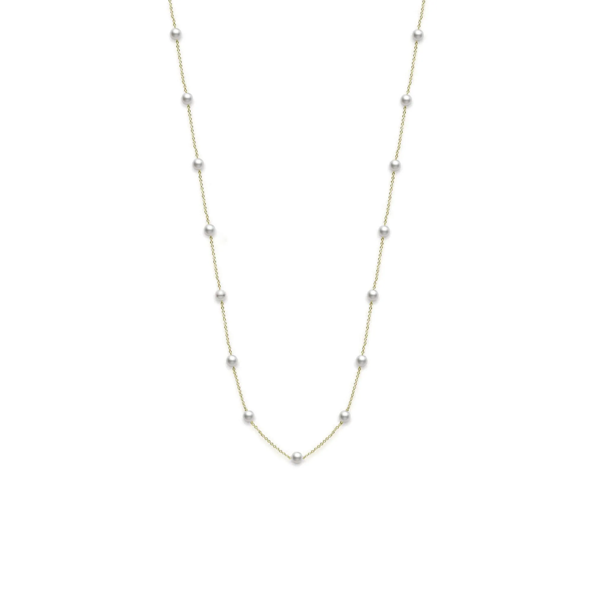 Mikimoto Akoya Cultured Pearl Station Necklace 18K, 32" New