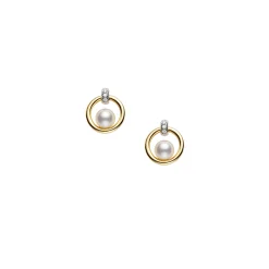 Mikimoto Akoya Cultured Pearl and Diamond Circle Earrings, 18K Two Tone Outlet
