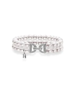 Mikimoto Akoya Cultured Pearl Double Row Bracelet in 18K Yellow Gold with Diamond Clasp