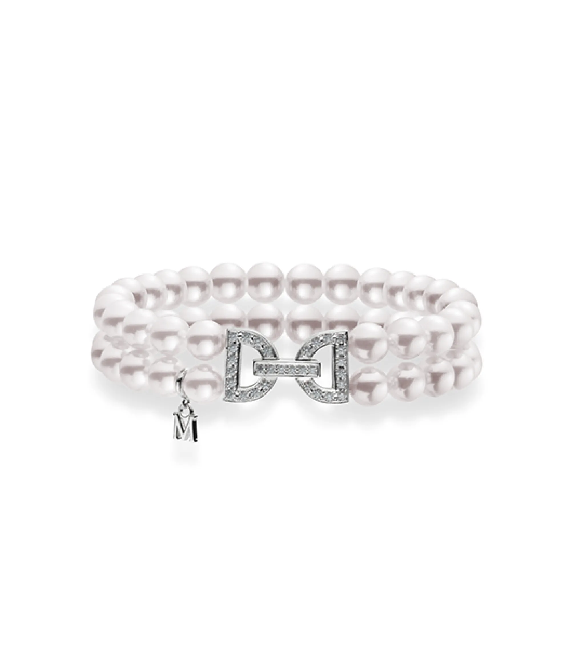 Mikimoto Akoya Cultured Pearl Double Row Bracelet in 18K Yellow Gold with Diamond Clasp