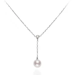 Mikimoto Akoya Cultured Pearl & Diamond 'Y' Drop Necklace 18K