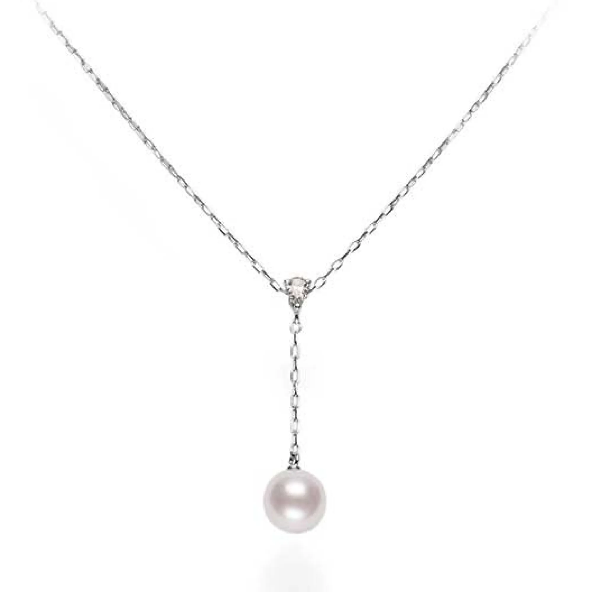 Mikimoto Akoya Cultured Pearl & Diamond 'Y' Drop Necklace 18K