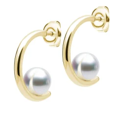Mikimoto Classic Akoya Cultured Pearl Semi Hoop Earrings 18K Hot