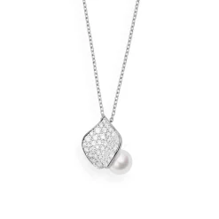Mikimoto Les Petales Place Vendome Akoya Cultured Pearl Pendant in 18K White Gold with Diamond Outlet