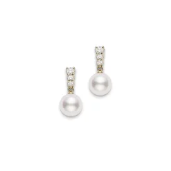 Mikimoto Morning Dew Akoya Cultured Pearl and Diamond Earrings, 18K Yellow Gold Best