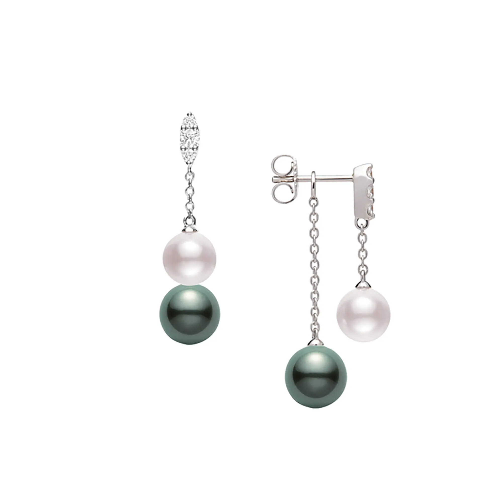 Mikimoto Morning Dew Akoya Cultured and Black South Sea Cultured Pearl Earrings with Diamonds, 18K White Gold Discount
