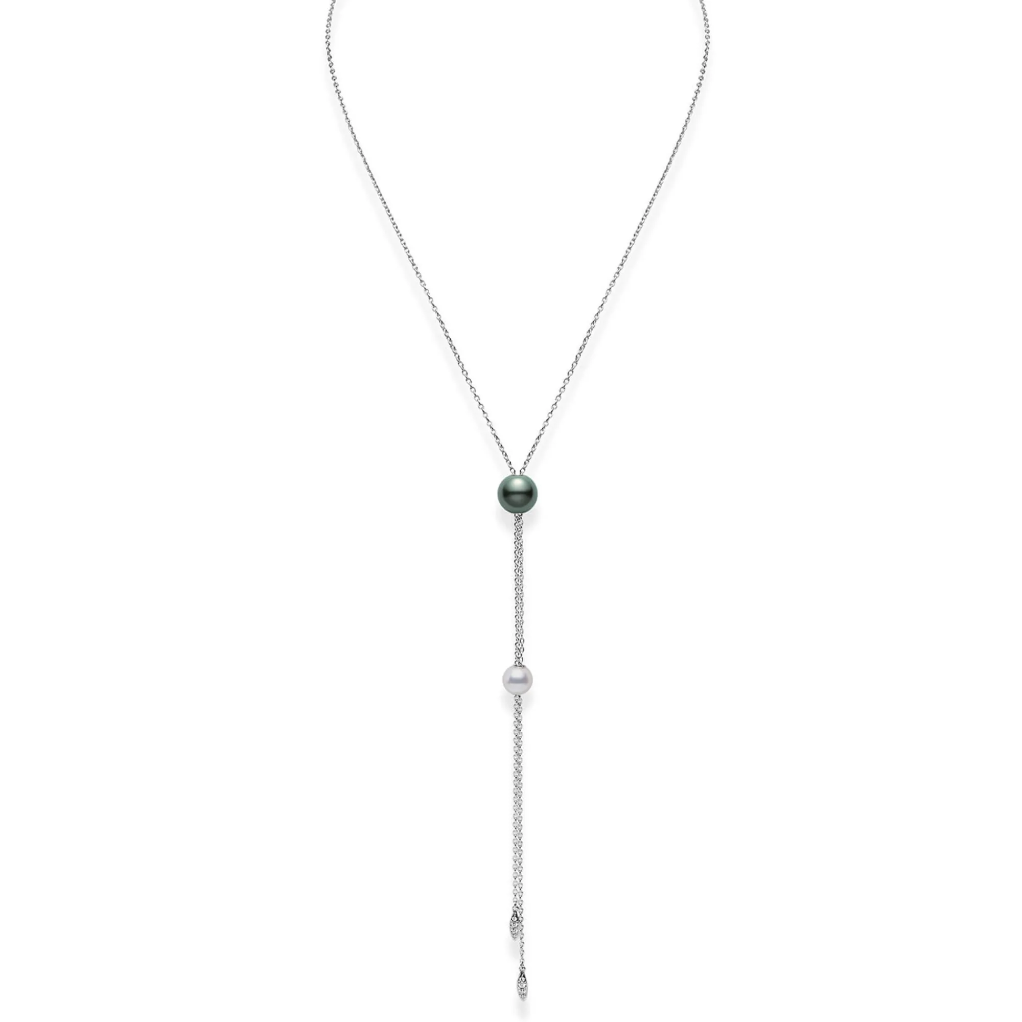 Mikimoto Pearls in Motion Mixed Pearl and Diamond Necklace, 18K White Gold New