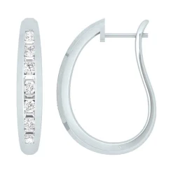 27MM Baguette and Round Diamond Hoop Earrings 27MM, 14K White Gold Outlet