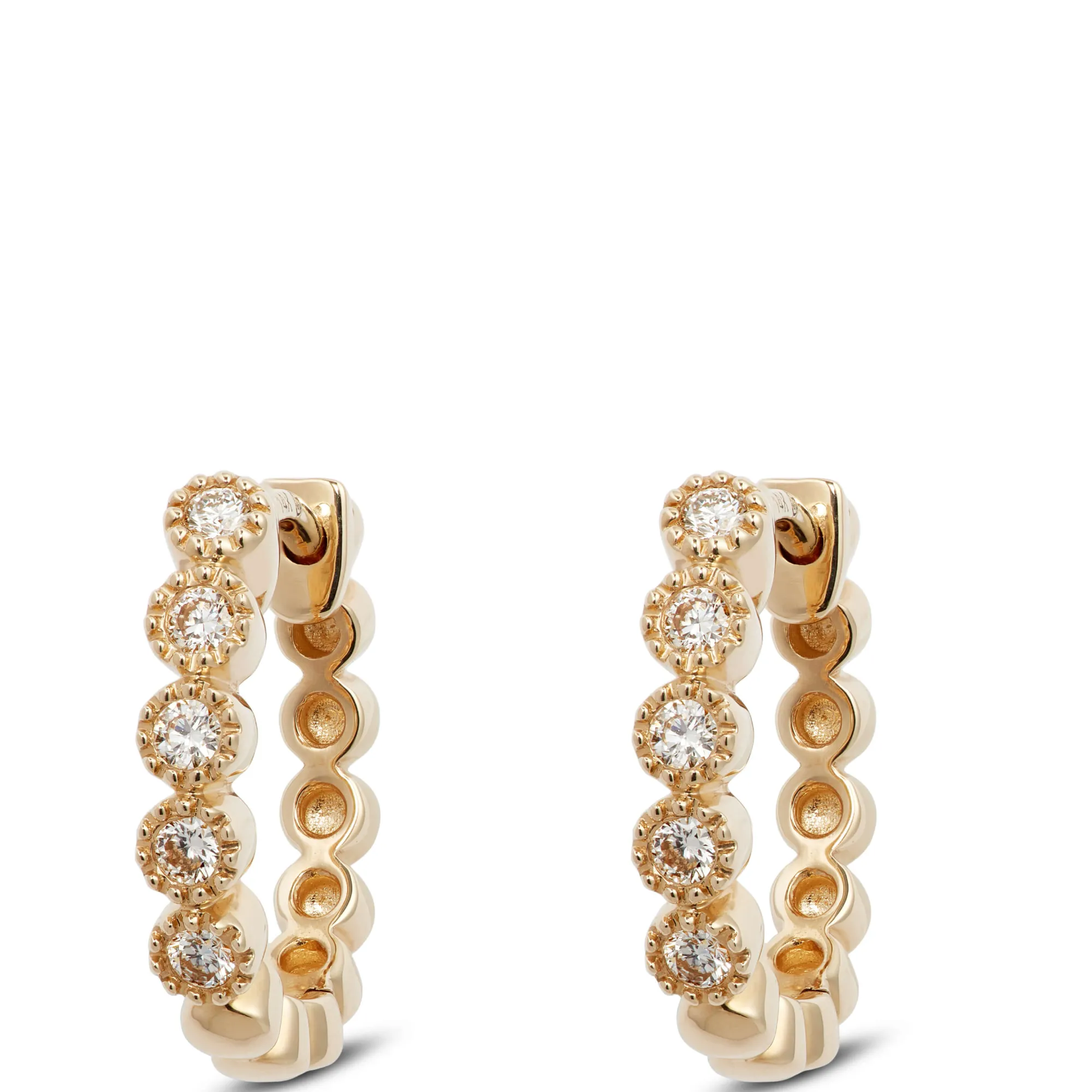 12MM Bezel Set Diamond Huggie Hoop Earrings 14K Best