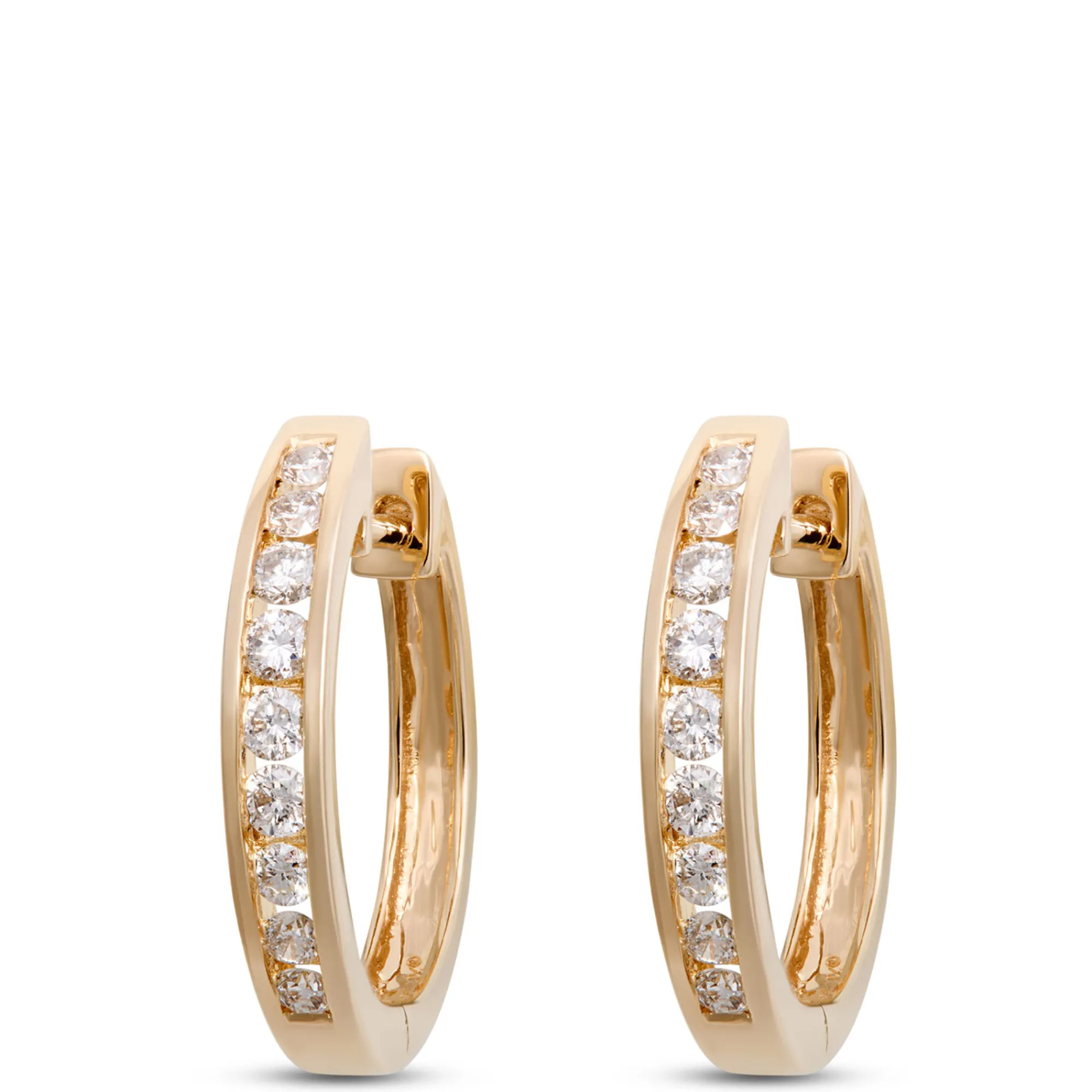 16MM Channel Set Diamond Hoops, 14K Yellow Gold Sale