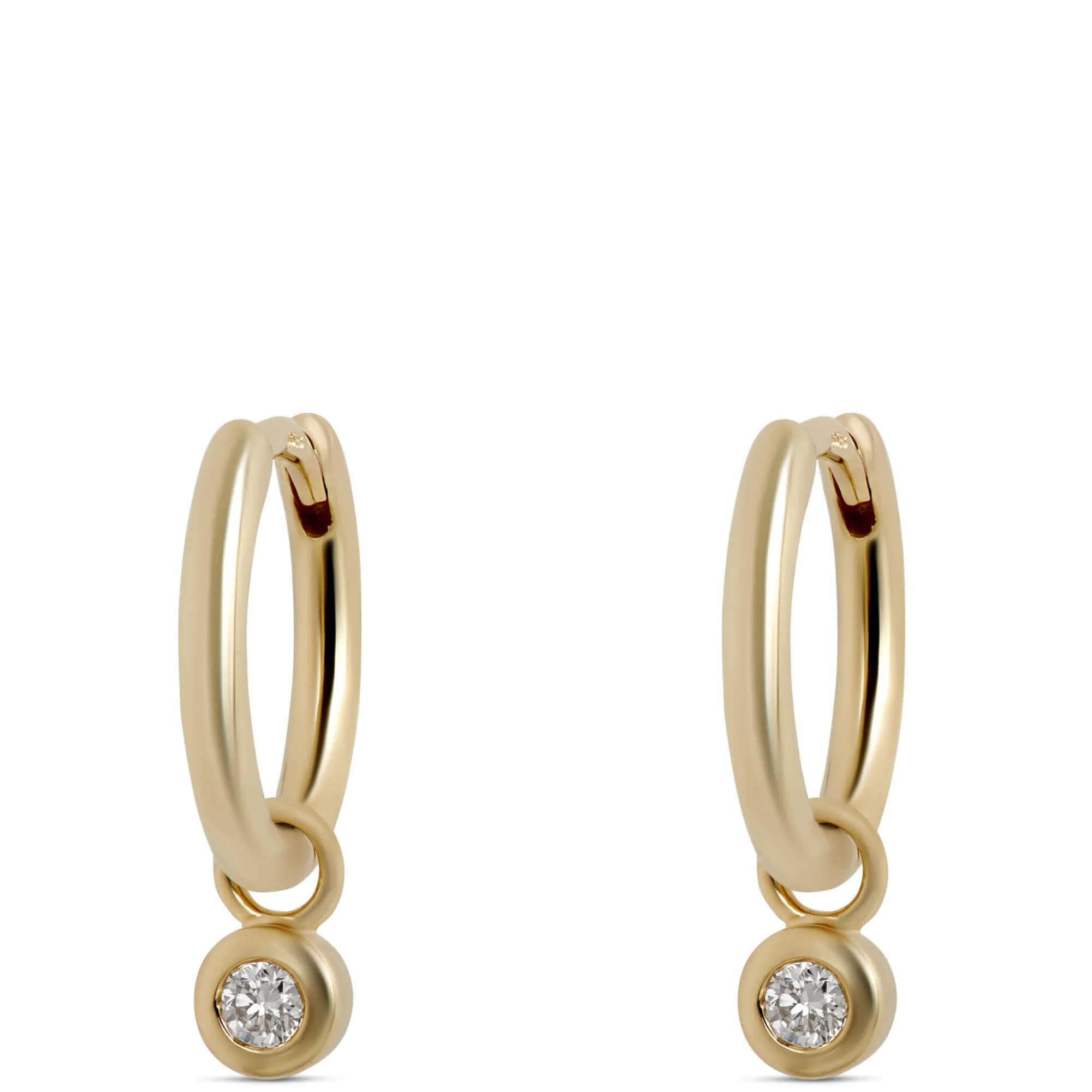 12MM Diamond Hoop Earrings, 14K Yellow Gold New