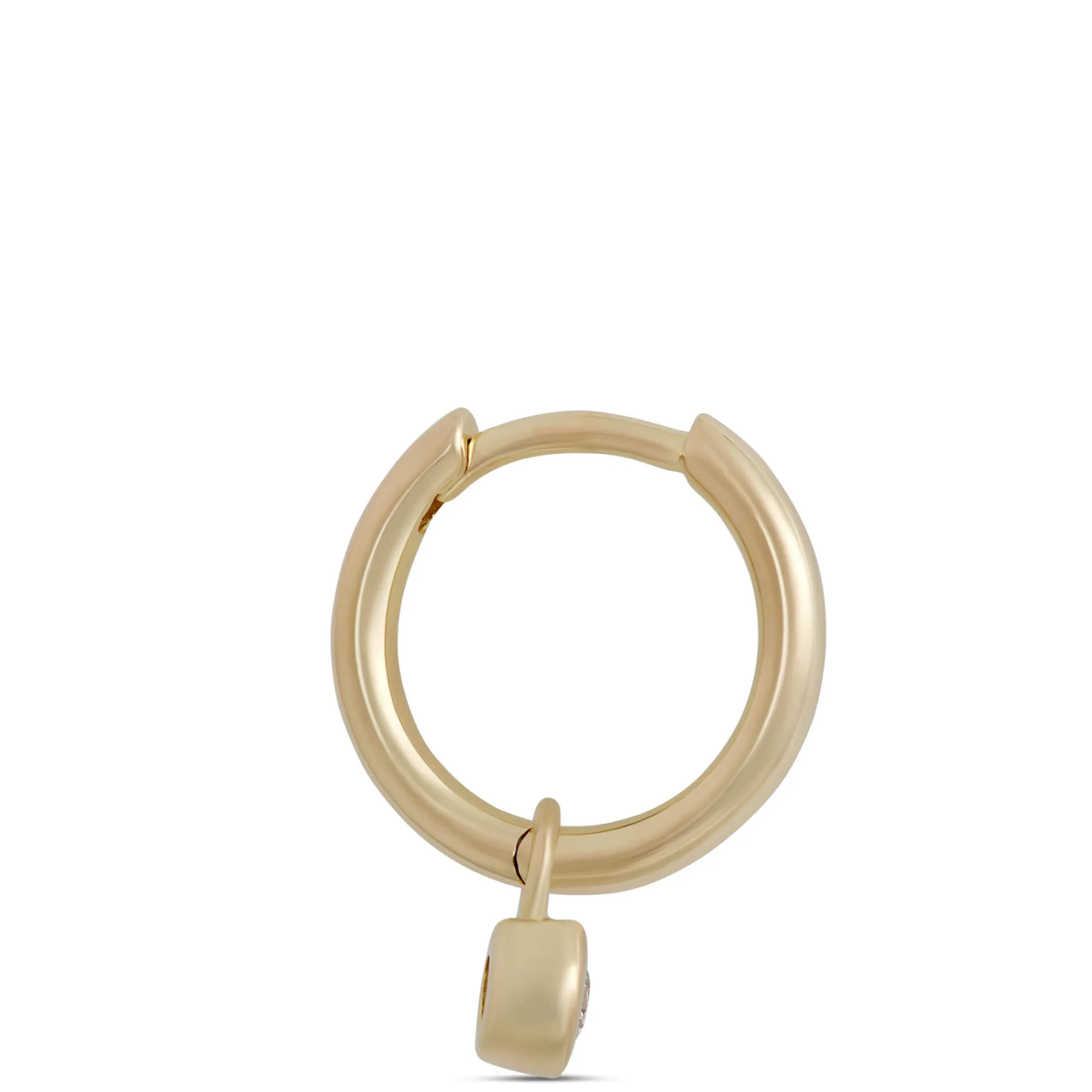 12MM Diamond Hoop Earrings, 14K Yellow Gold New