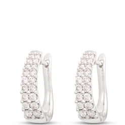 18MM Double Row Diamond Hoop Earrings,14k White Gold