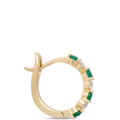 14MM Emerald and Round Diamond Hoops, 14K Yellow Gold Outlet
