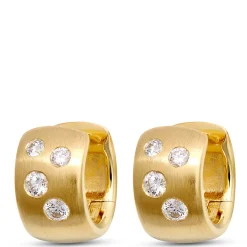 12MM Huggie Hoops With Scattered Round Diamonds, 14K Yellow Gold Discount