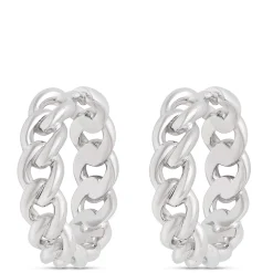 17MM Linked Hoop Earrings, Sterling Silver New