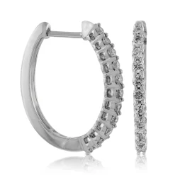 20MM Oval Diamond Hoop Earrings 14K, 1/2 ctw. New