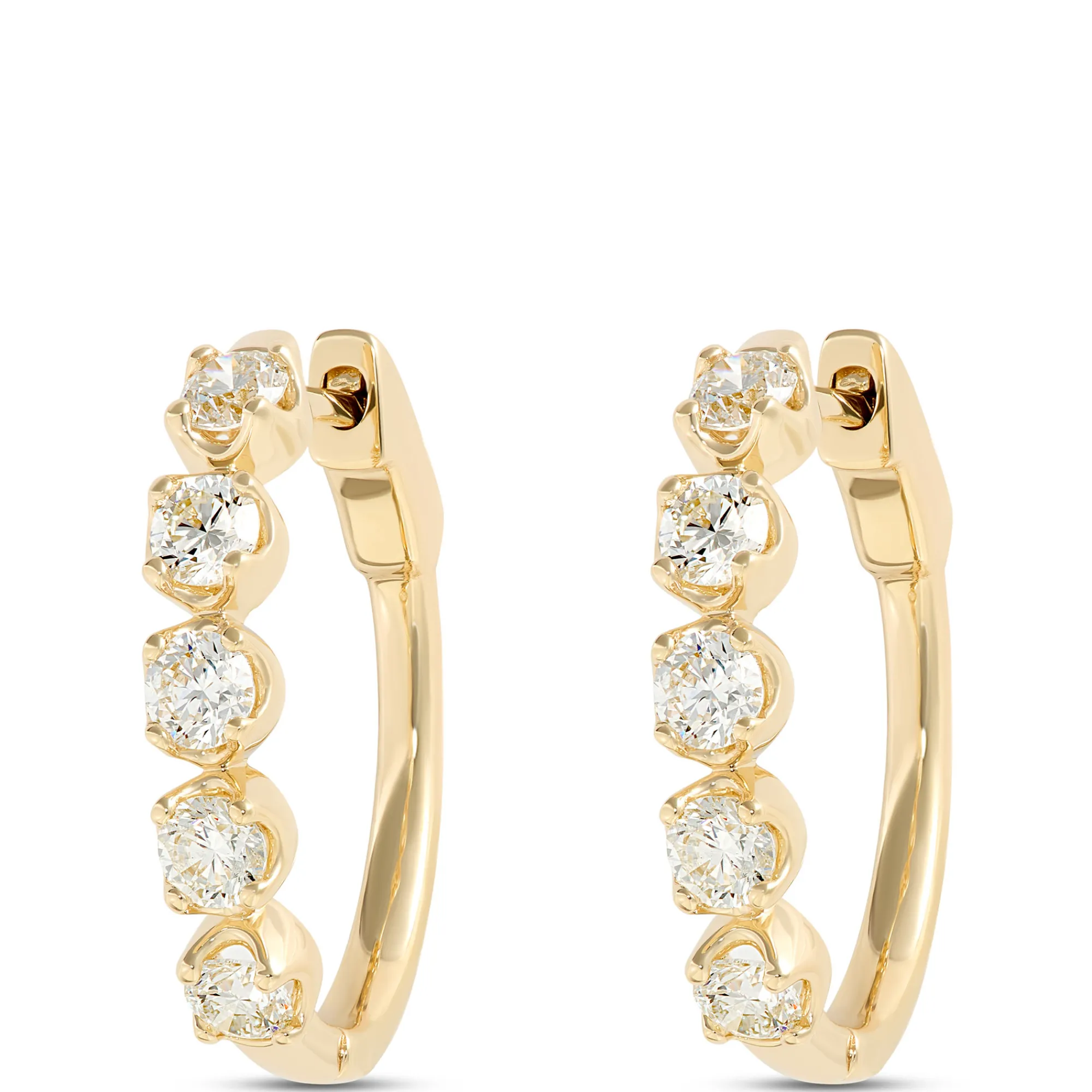 24MM Oval Hoop Diamond Earrings, 2 Total Carat Weight, 14K Yellow Gold Sale