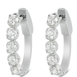 19MM Oval Hoop Diamond Earrings, 14K White Gold Hot