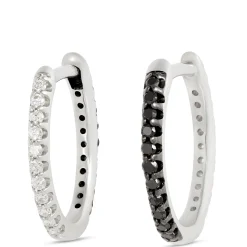 12.5MM Reversible Hoops with Black and White Diamonds, 14K White Gold Sale