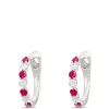 14MM Round Ruby and Diamond Hoop Earrings in 14K White Gold New