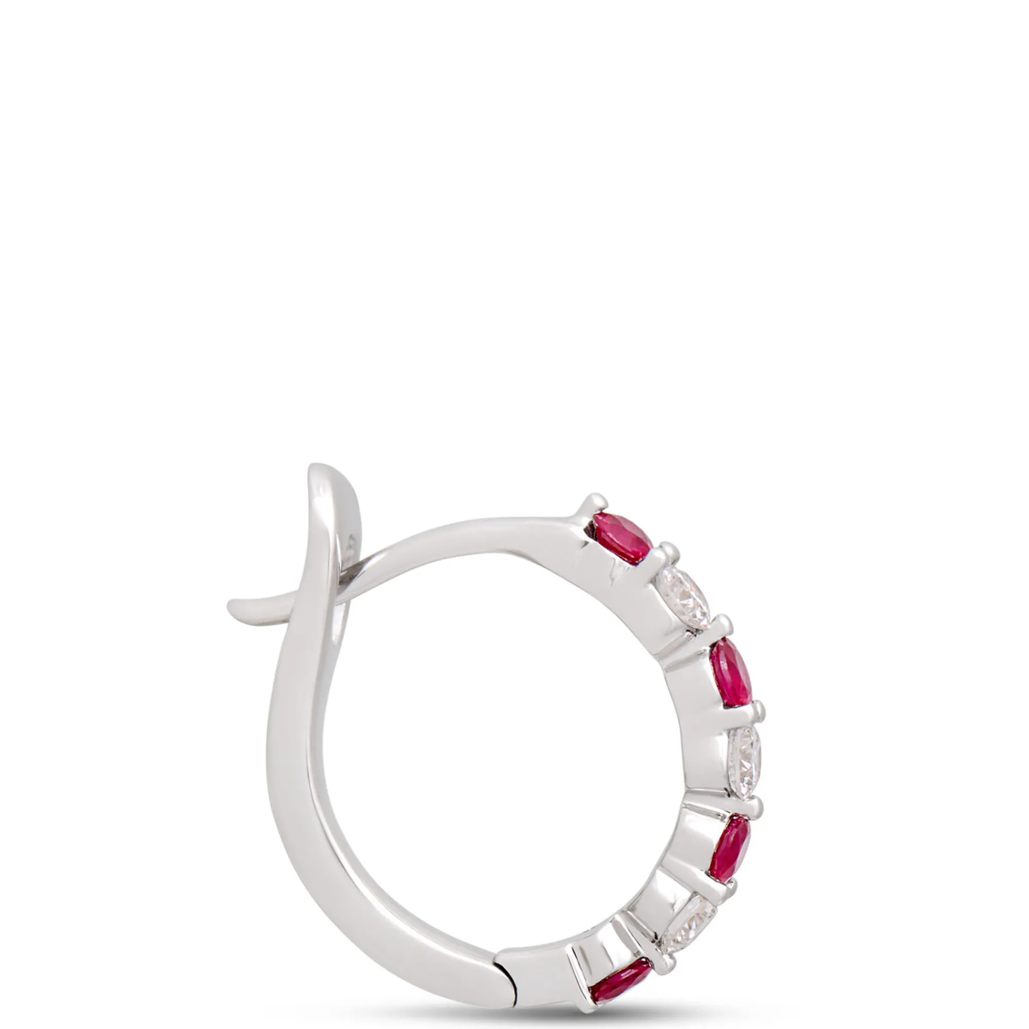 14MM Round Ruby and Diamond Hoop Earrings in 14K White Gold New