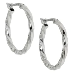 18MM Twisted Hoop Earrings, 14K White Gold Outlet