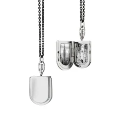 Monica Rich Kosann Horeshoe Locket Necklace with Curb Bail, Sterling Silver Outlet