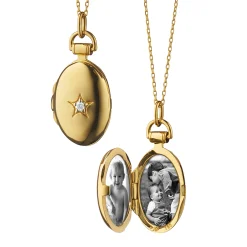 Monica Rich Kosann Petite Oval "Diamond Star" Gold Locket Necklace, 18K Yellow Gold Hot
