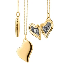 Monica Rich Kosann 22" Slim Heart Locket Necklace, 18K Yellow Gold New
