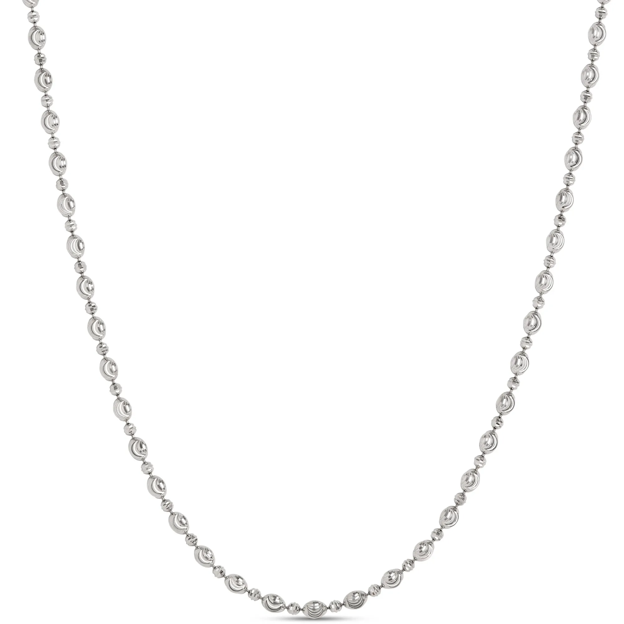 Moon Cut Oval Bead Necklace, 14K White Gold Hot