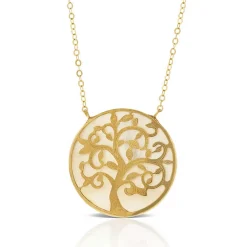 Mother of Pearl Tree of Life Necklace 14K Clearance