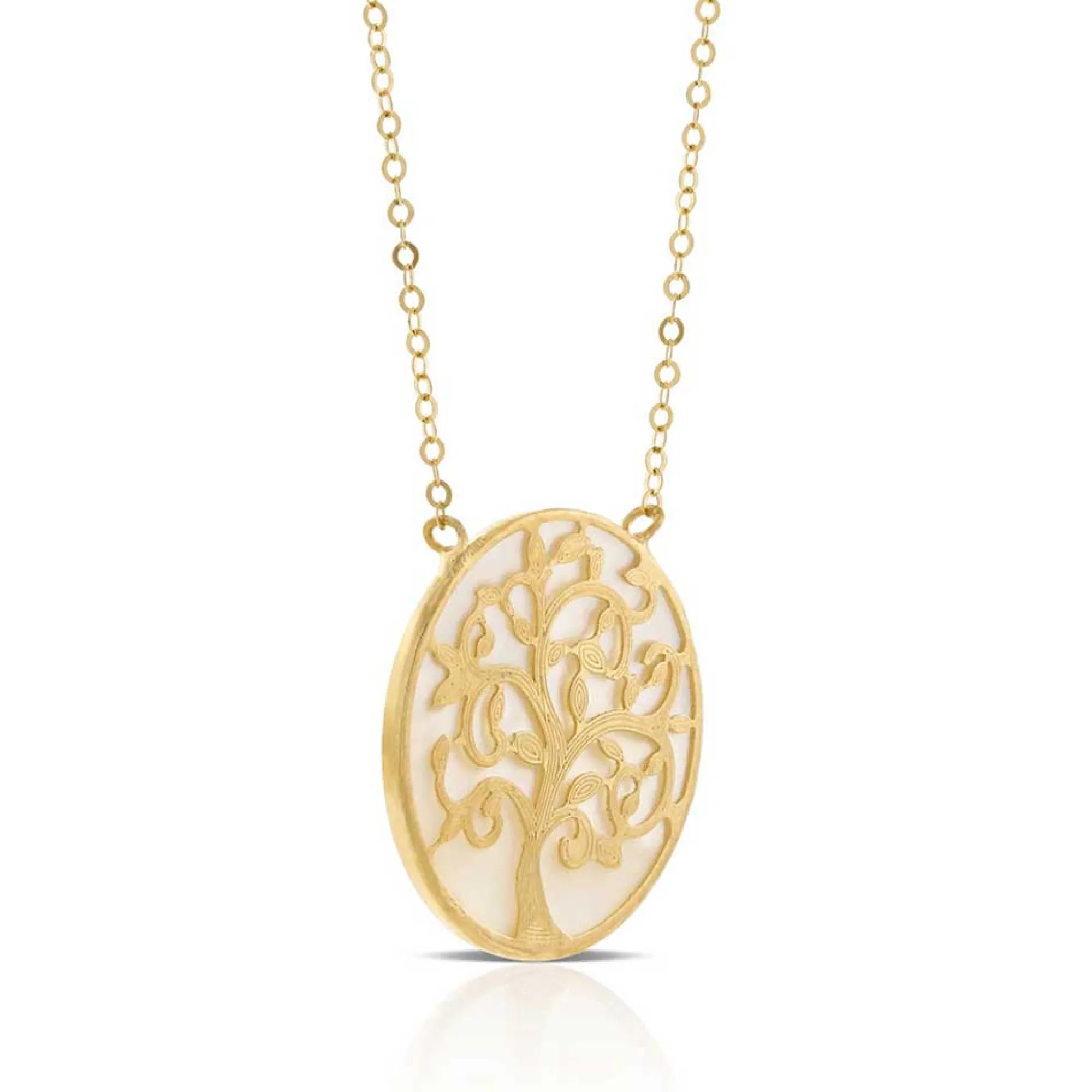 Mother of Pearl Tree of Life Necklace 14K Clearance