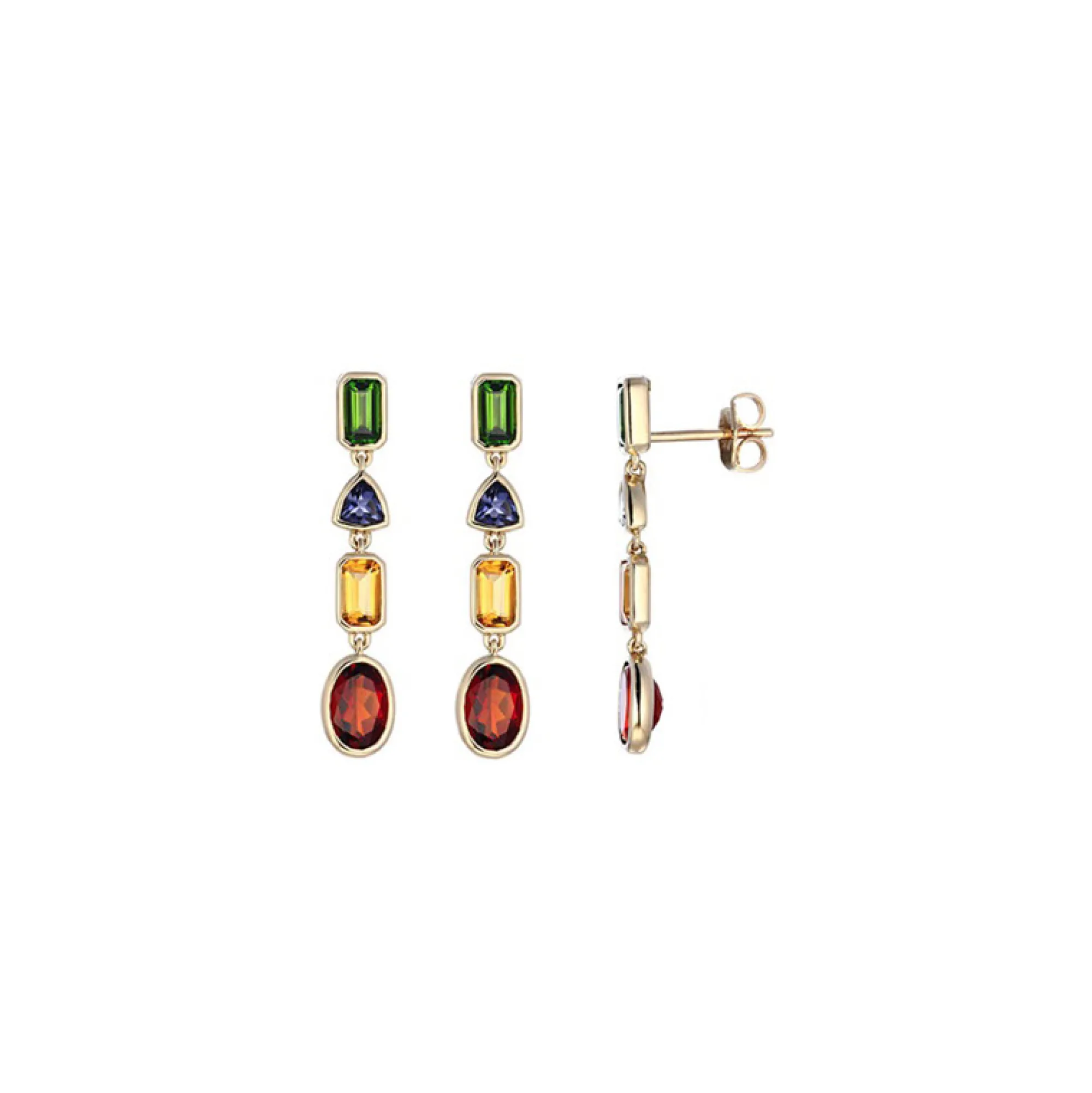 Multicolor Gemstone Drop Earrings, 14K Yellow Gold Hot