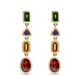Multicolor Gemstone Drop Earrings, 14K Yellow Gold Hot