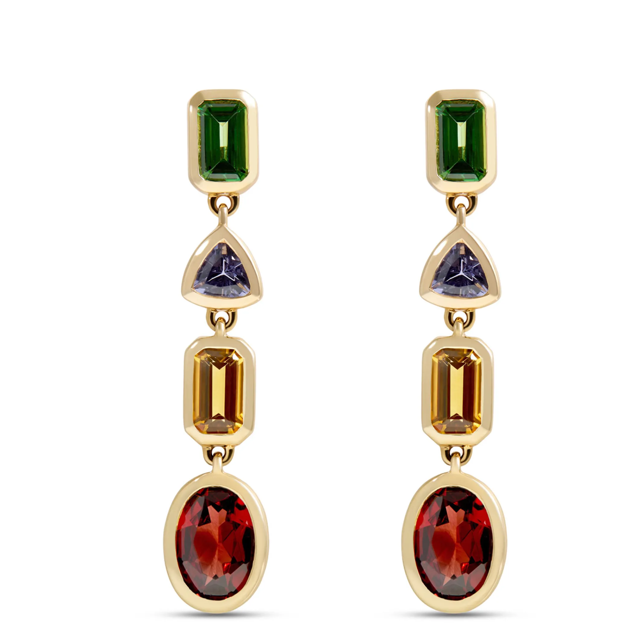 Multicolor Gemstone Drop Earrings, 14K Yellow Gold Hot