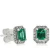 Octagon Emerald & Diamond Earrings 14K Clearance
