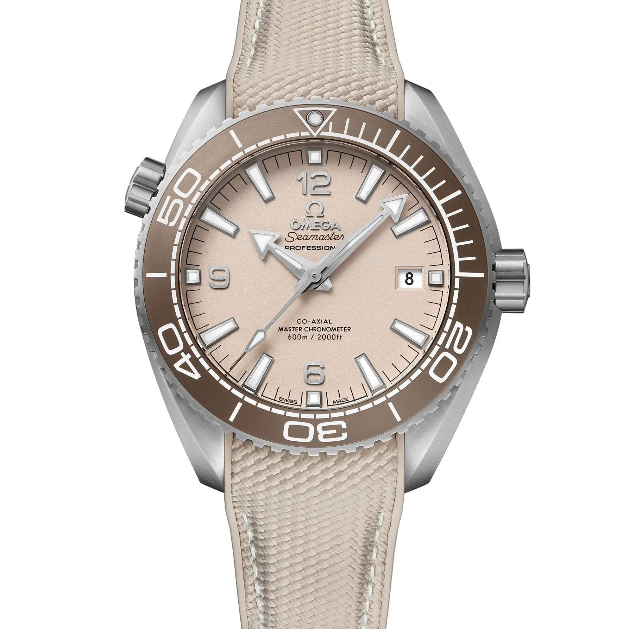 Omega Seamaster Planet Ocean 600M Steel on Rubber Strap Linen Dial Watch, 43.5mm Best