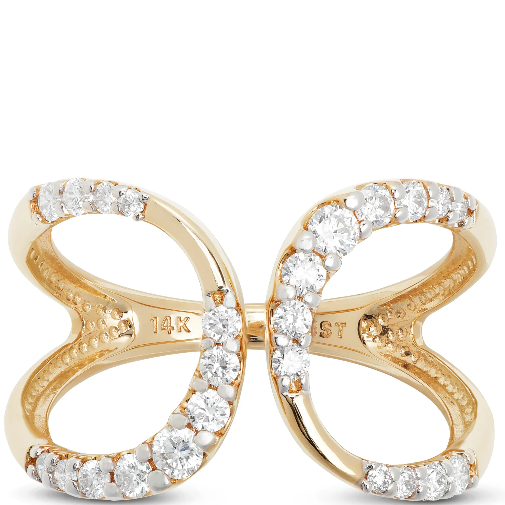 Open Bypass Diamond Ring, 14K Yellow Gold New