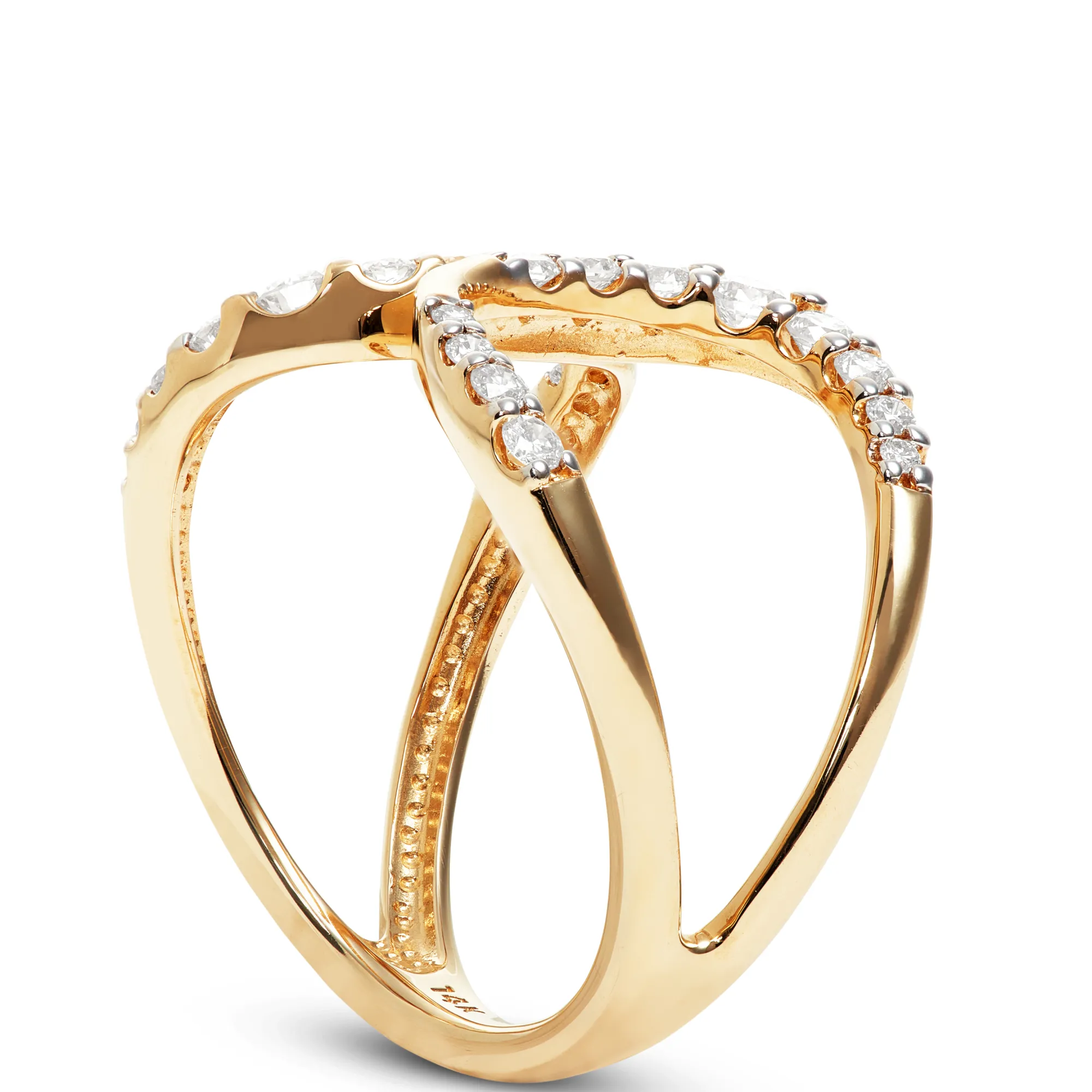 Open Bypass Diamond Ring, 14K Yellow Gold New