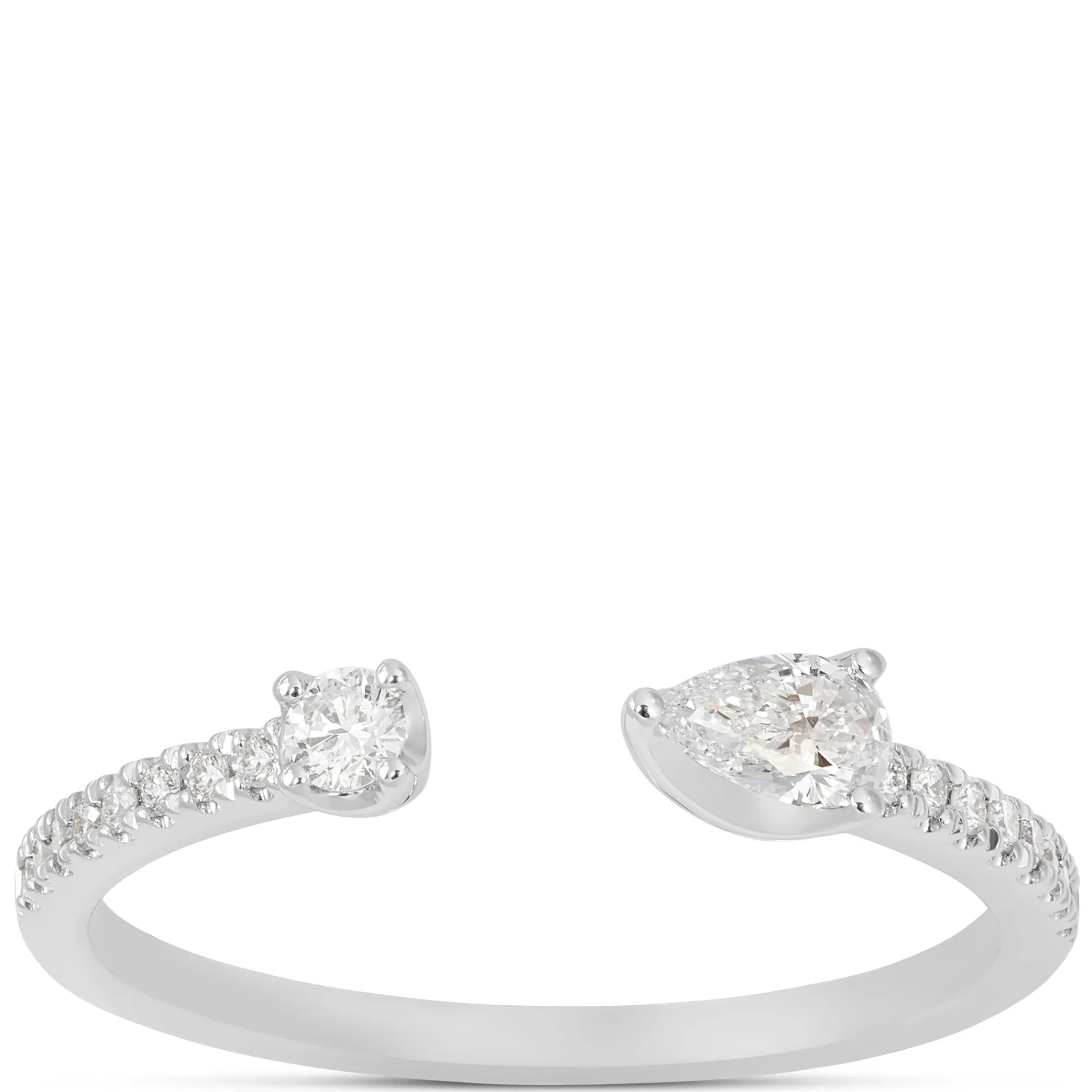 Open Center Pear and Round Diamond Ring, 14K White Gold